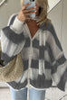 Febedress Lantern Sleeves Button Down Color Block Stripes Sweater with Scarf