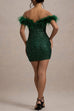 Febedress Off Shoulder Feather Trim Sequin Mini Party Dress