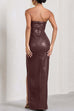 Febedress Strapless High Slit Faux Leather Bodycon Maxi Dress