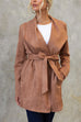 Febedress Collared Open Front Faux Suede Coat with Belt