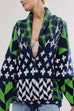 Febedress Button Down Drawstring Hem Geometric Pattern Sweater Cardigan