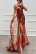 Febedress Strapless Rose Detail High Slit Printed Chiffon Maxi Dress