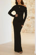 Asymmetric Off Shoulder Long Sleeves Maxi Bodycon Dress(in 2 Colors)