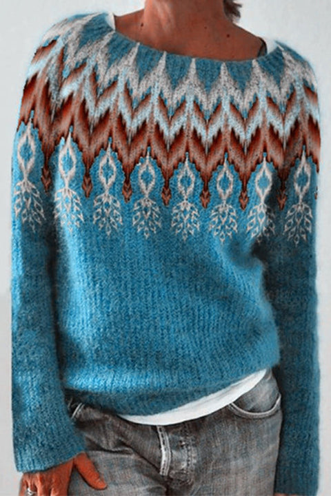 Febedress Round Neck Feather Pattern Slouchy Fall Sweater(in 2 Colors)