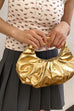 Febedress Metallic Ruched Faux Leather Funky Handbag