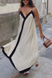 Febedress Spaghetti Strap V Neck Color Block Maxi Holiday Dress