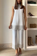 Mockneck Sleeveless Splice Top and Wide Leg Pants Set