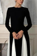 Febedress Long Sleeves Color Block Swing Maxi Dress