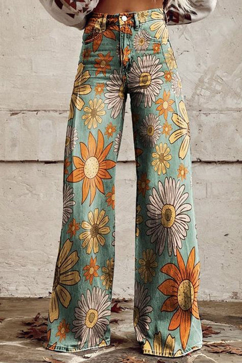 Febedress Vintage Floral Print Wide Leg Pants