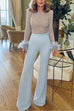 Febedress Feather-Paneled Long Sleeves Bell Bottoms Sequin Jumpsuit