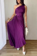 Febedress One Shoulder Cut Out Waist Solid Pleated Maxi Dress