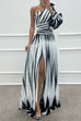 Febedress One Shoulder Waisted Slit Printed Maxi Dress