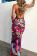 Febedress Halter Open Back Printed Stretchy Maxi Bodycon Dress