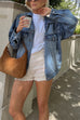 Febedress Vintage Button Down Pocketed Denim Jacket