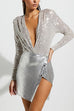 Febedress Wrap Deep V Neck Long Sleeves Sequin Bodysuit