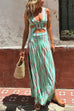 Febedress V Neck Sleeveless Cut Out Waist Side Slit Tie Dye Maxi Dress