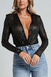 Febedress Wrap Deep V Neck Long Sleeves Sequin Bodysuit