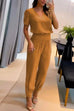 Febedress V Neck Short Sleeve Top High Waist Tapered Pants Set