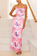 Febedress Lace-up Backless Floral Print Bodycon Maxi Cami Dress