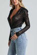 Febedress Wrap Deep V Neck Long Sleeves Sequin Bodysuit