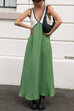 Febedress V Neck Color Block Sleeveless Maxi Swing Dress