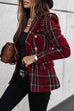 Febedress Double Breasted Open Front Plaid Blazer Jacket