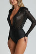 Febedress Wrap Deep V Neck Long Sleeves Sequin Bodysuit