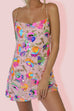 Febedress Chain Strap Backless Sequin Floral Mini Cami Dress