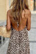 Febedress Halter Backless Leopard Ruffle Swing Maxi Dress