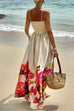 Febedress Bow Shoulder Smocked Floral Print Cami Maxi Vacation Dress