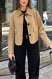 Febedress Lapel Button Up Pocketed Faux Suede Crop Jacket