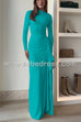 Long Sleeves Draped Slit Maxi Party Dress(7 Colors Available!)