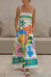 Febedress Spaghetti Strap High Waist Tropic Print Maxi Holiday Dress