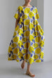 Febedress Printed Short Sleeves Pocketed A-line Midi Dress