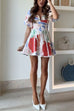 Febedress V Neck Puff Sleeves Ric Rac Trim Printed Mini Dress