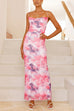 Febedress Lace-up Backless Floral Print Bodycon Maxi Cami Dress