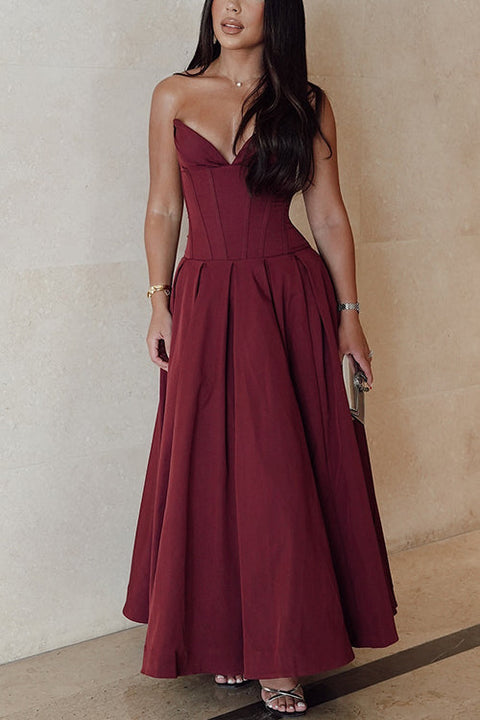 Febedress V Neck Strapless Corset Swing Maxi Dress