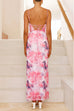 Febedress Lace-up Backless Floral Print Bodycon Maxi Cami Dress