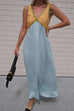 Febedress V Neck Color Block Sleeveless Maxi Swing Dress