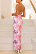 Febedress Lace-up Backless Floral Print Bodycon Maxi Cami Dress