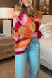 Febedress V Neck Rainbow Striped Casual Pullover Sweater