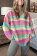 Febedress V Neck Rainbow Striped Casual Pullover Sweater