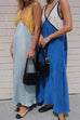 Febedress V Neck Color Block Sleeveless Maxi Swing Dress