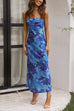 Febedress Strapless Scooped Cowl Backless Floral Print Maxi Dress