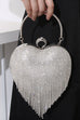 Febedress Luxury Heart Shape Rhinestones Tassel Evening Handbag