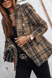 Febedress Double Breasted Open Front Plaid Blazer Jacket