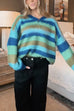 Febedress V Neck Rainbow Striped Casual Pullover Sweater