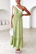 Febedress Tie Bow One Shoulder Waisted Ruffle Maxi Dress