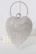 Febedress Luxury Heart Shape Rhinestones Tassel Evening Handbag