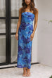 Febedress Strapless Scooped Cowl Backless Floral Print Maxi Dress